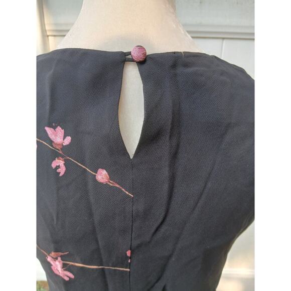 Vintage Y2k 90s Jones Wear Keyhole Back Dress 10 Black Pink Floral Full Length - Picture 4 of 6